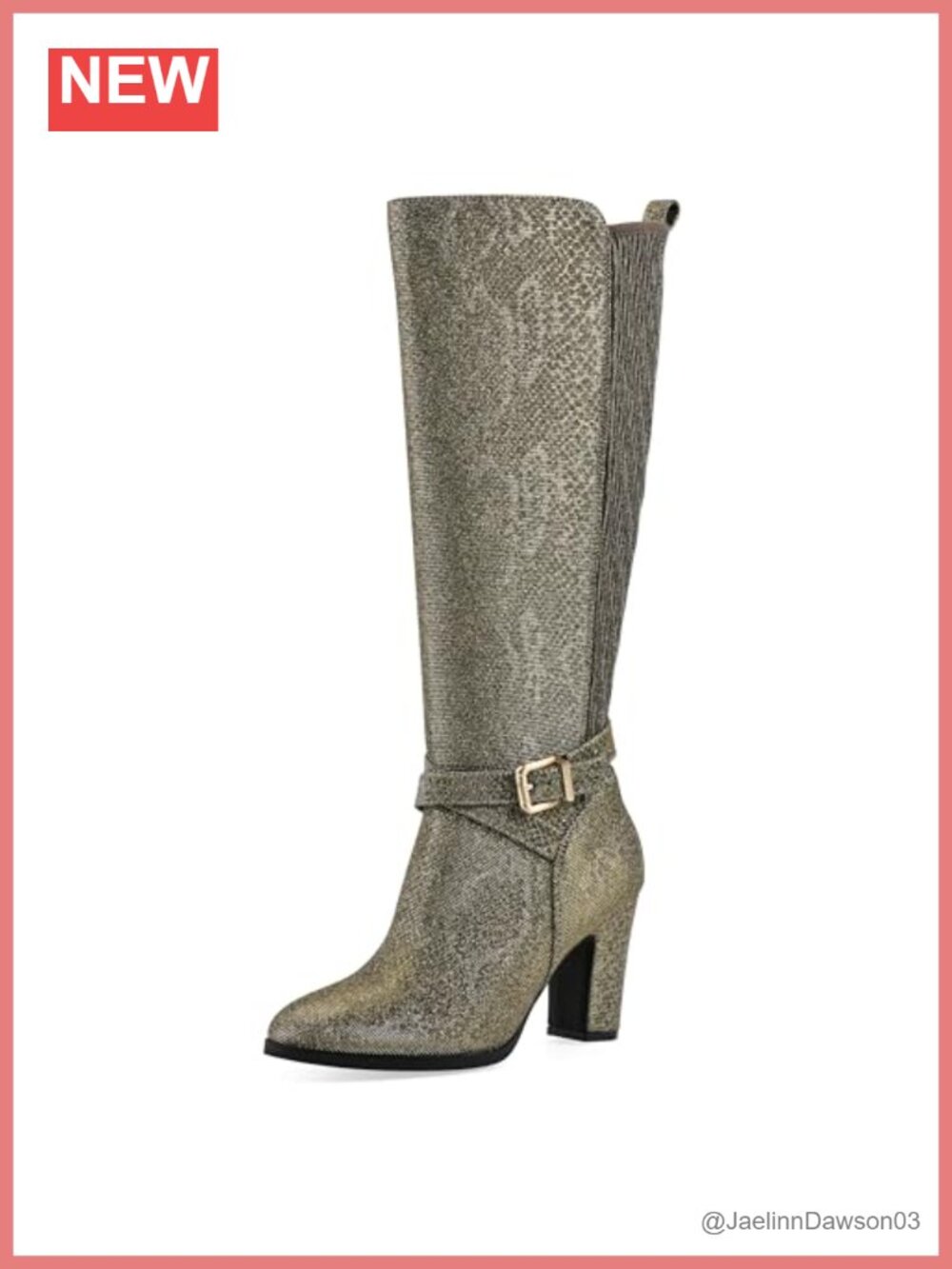 Teals White Mountain Women's Knee High Dress Boots with Strap Buckle Block Heel